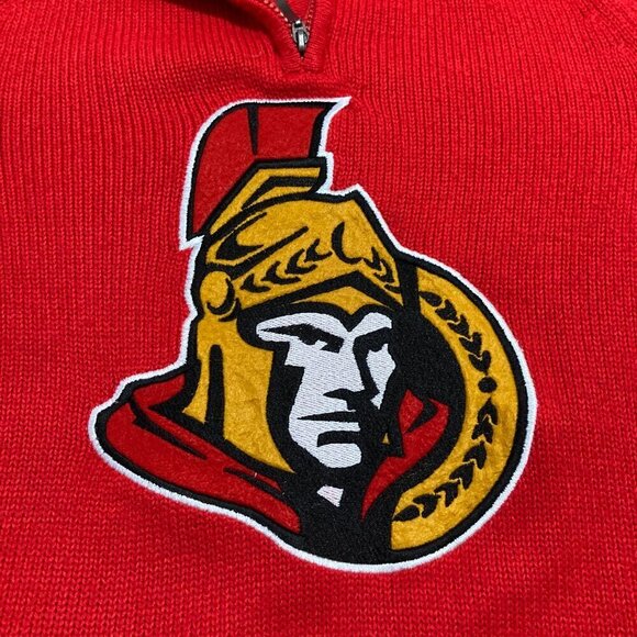 Ottawa Senators Knit Sweater Medium Red NHL Logo Long Sleeve 1/4 Zip Pullover - Picture 2 of 10